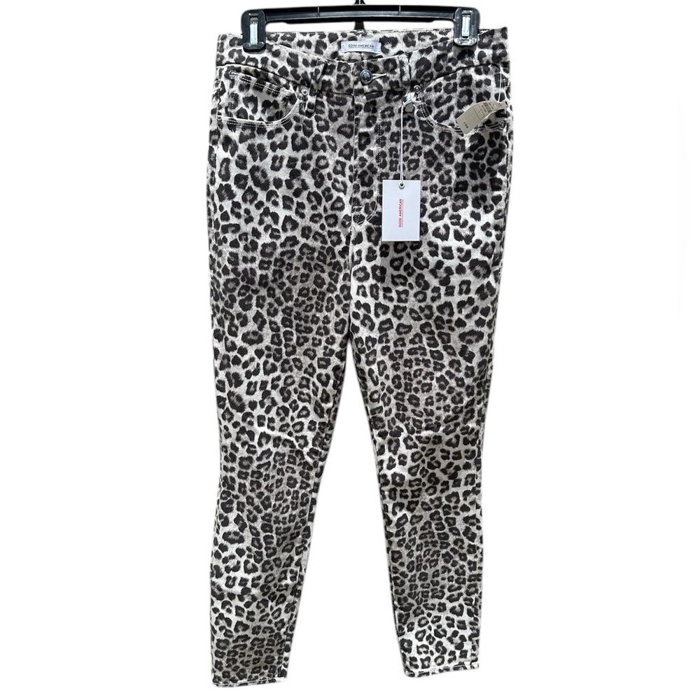 NWT GOOD AMERICAN Skinny Lucky Leopard Good Waist Crop Jeans Size 10 $149